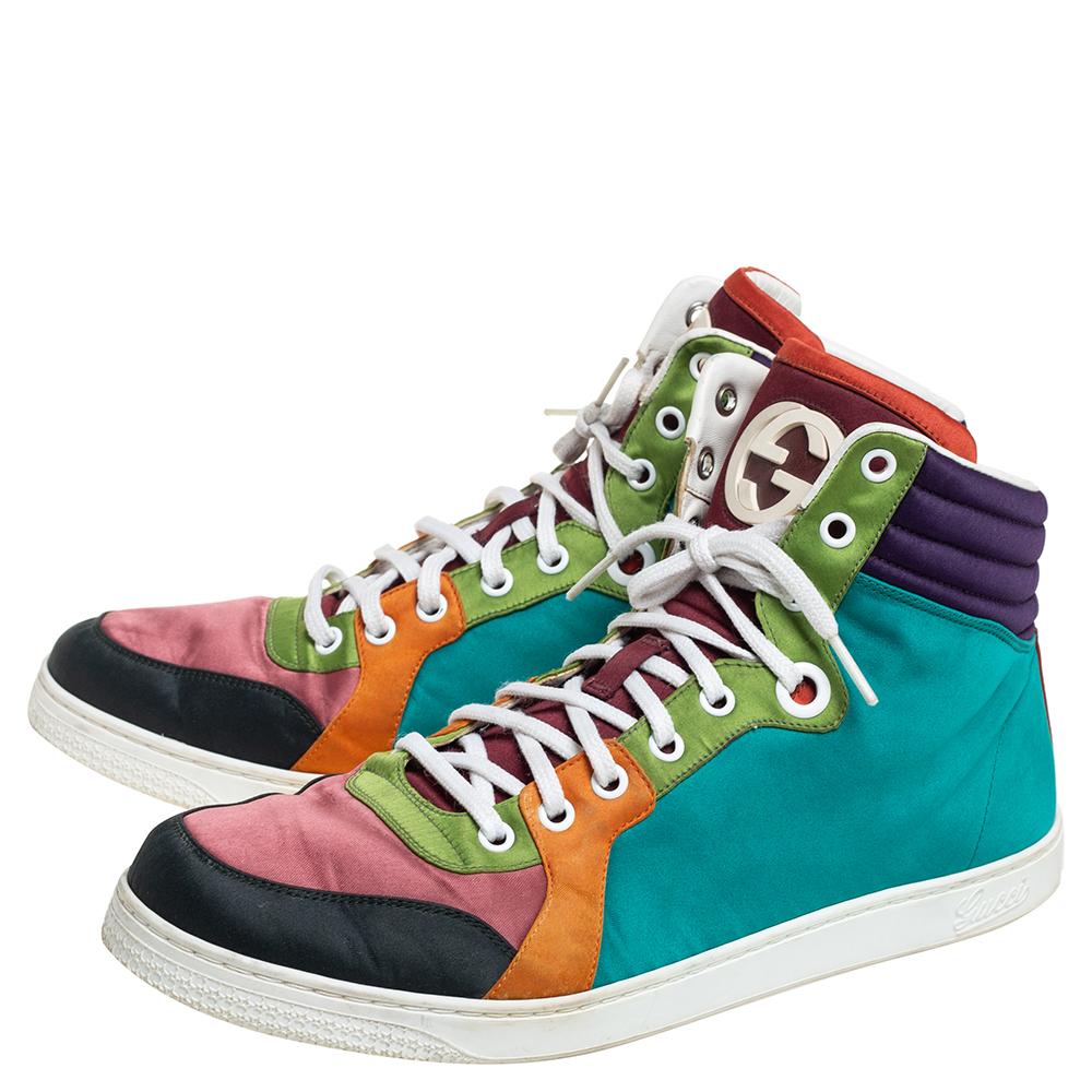 Gucci Multicolor Satin Coda High Top Sneakers Size 42.5 In Fair Condition In Dubai, Al Qouz 2