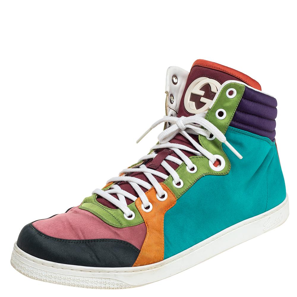 Gucci Multicolor Satin Coda High Top Sneakers Size 42.5