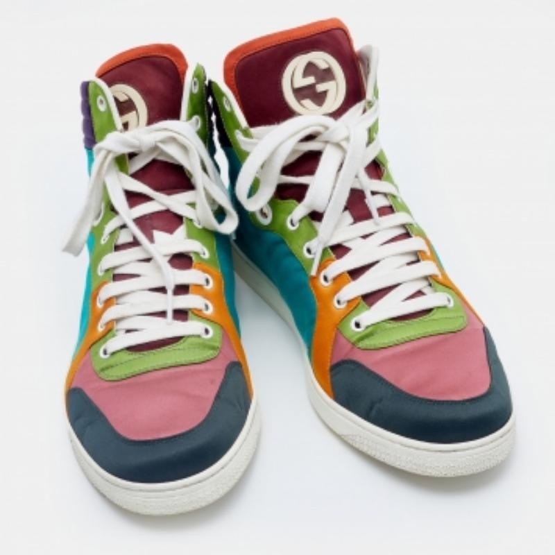 Gucci Mehrfarbige Coda High Top-Turnschuhe aus Satin Größe 43 im Angebot 5