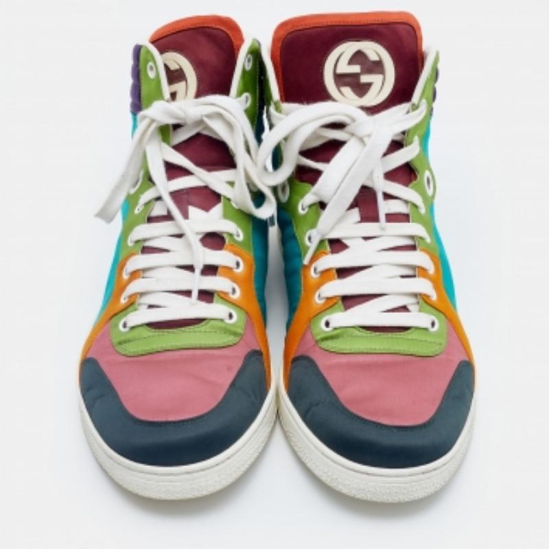 Gucci Mehrfarbige Coda High Top-Turnschuhe aus Satin Größe 43 im Angebot 1