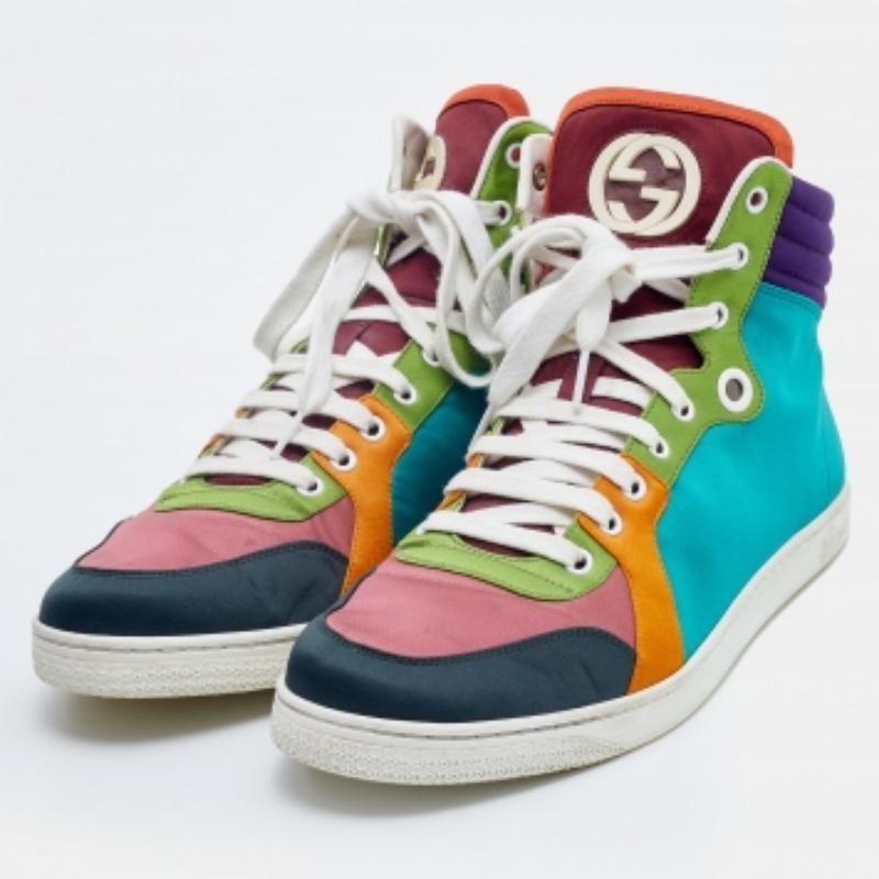Gucci Mehrfarbige Coda High Top-Turnschuhe aus Satin Größe 43 im Angebot 4