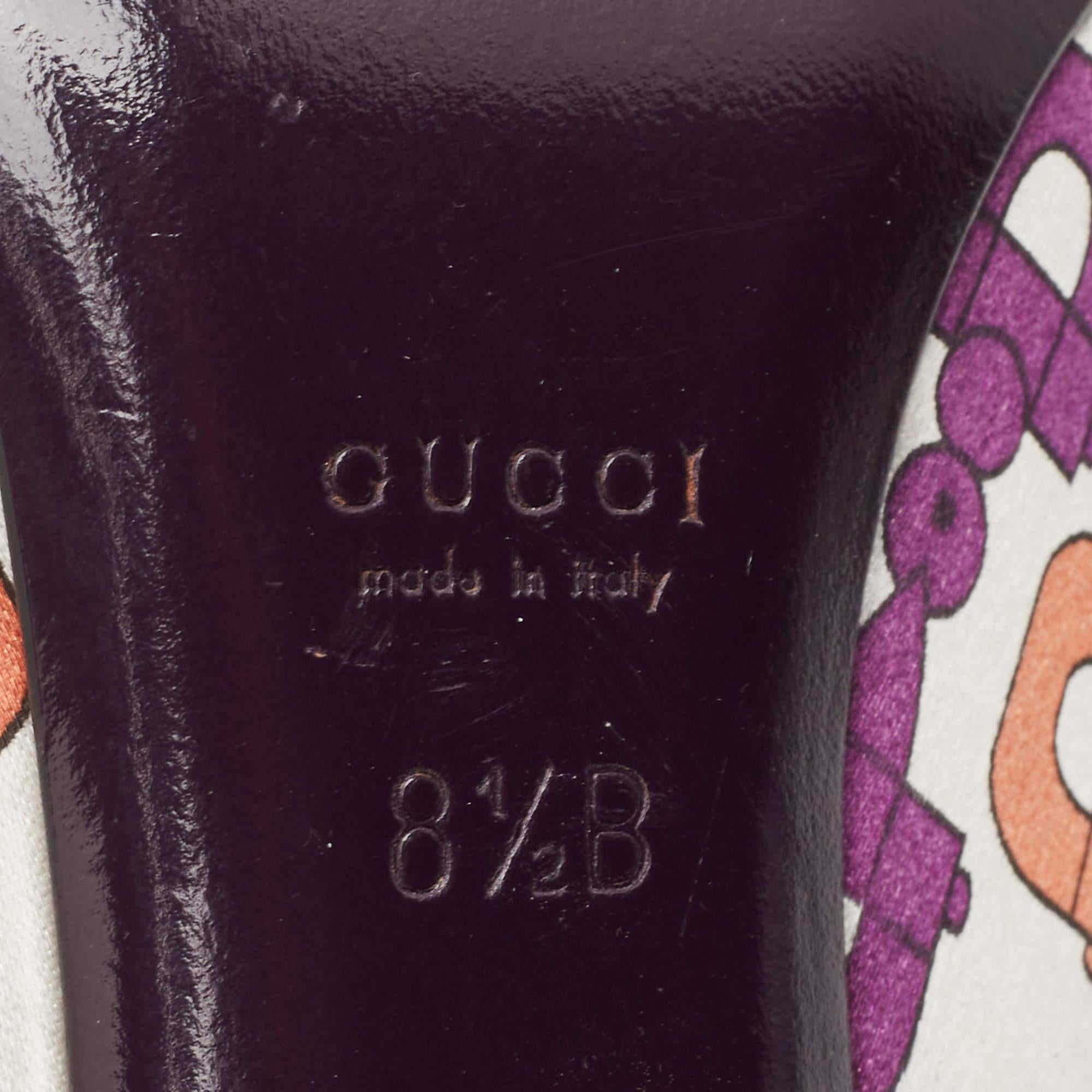 Escarpins Gucci à bout ouvert en satin multicolore avec mors de cheval, taille 38,5 en vente 3