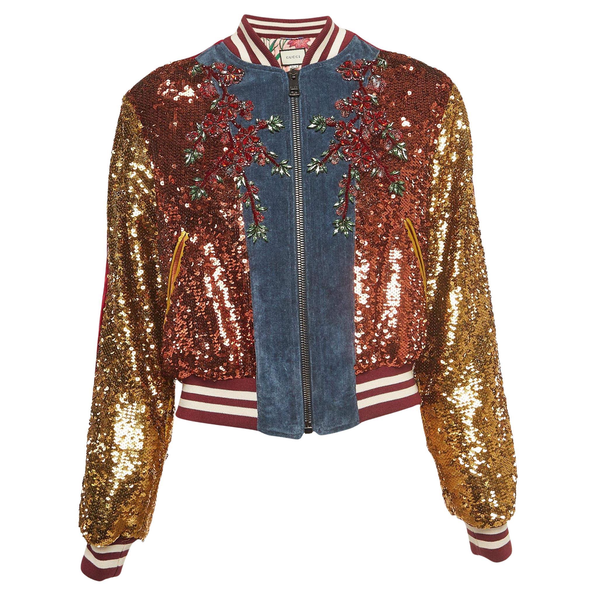 Gucci Multicolor Sequined Embroidered Bomber Jacket M For Sale