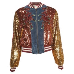 Used Gucci Multicolor Sequined Embroidered Bomber Jacket M