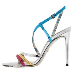 Gucci Multicolor Sequins and Leather Strappy Sandals Size 38.5
