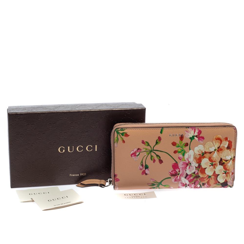 Gucci Multicolor Shanghai Blooms Print Leder Zip um Brieftasche 6