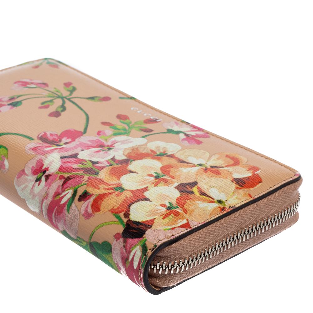 Gucci Multicolor Shanghai Blooms Print Leder Zip um Brieftasche 3