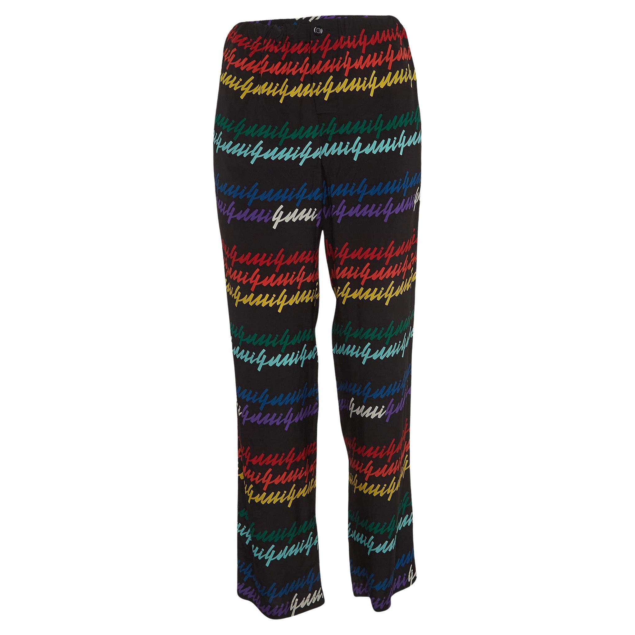 Gucci Multicolor Signature Printed Silk Trousers M For Sale