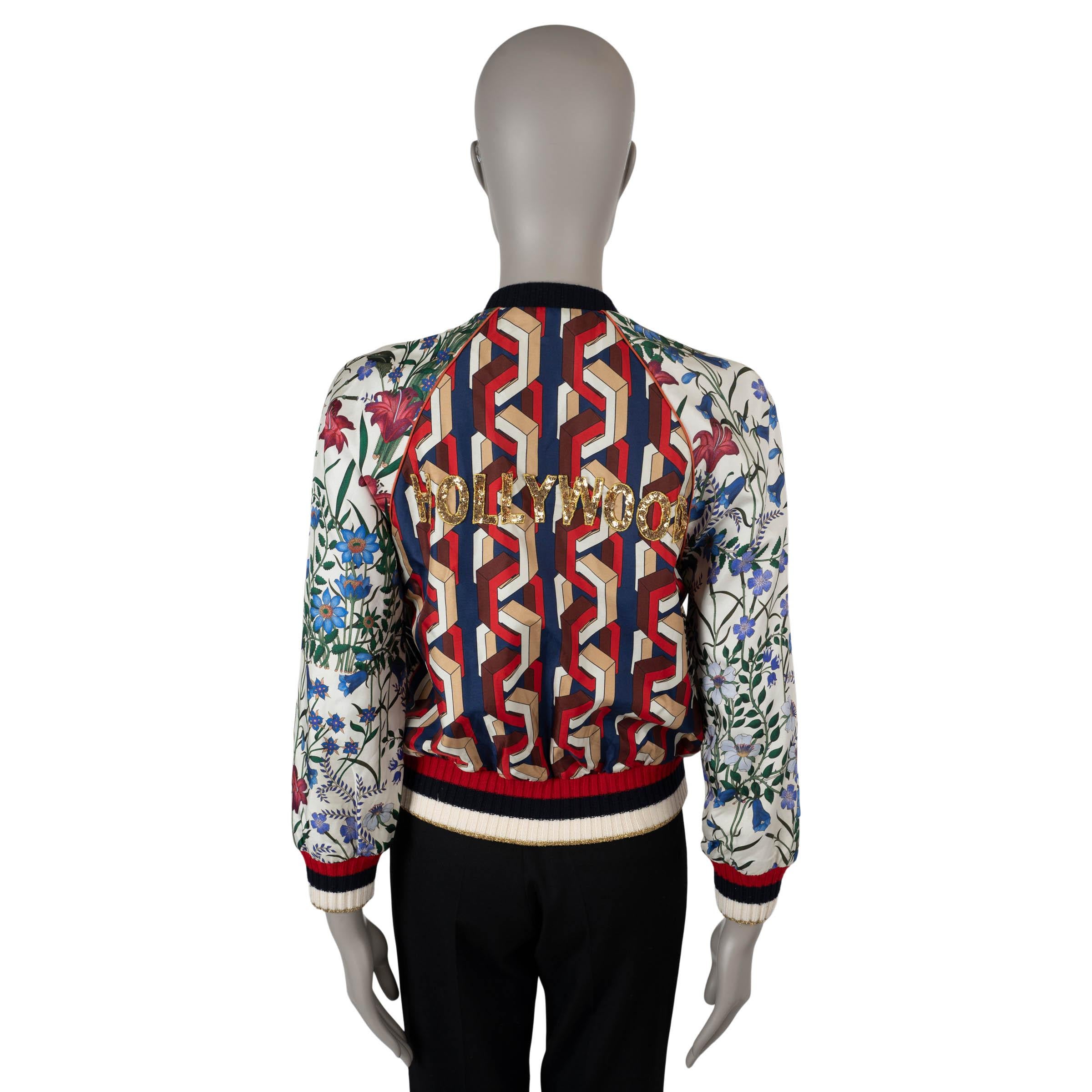 GUCCI multicolor silk 2017 HOLLYWOOD FLORA CAT BOMBER Jacket 40 S For Sale at 1stDibs