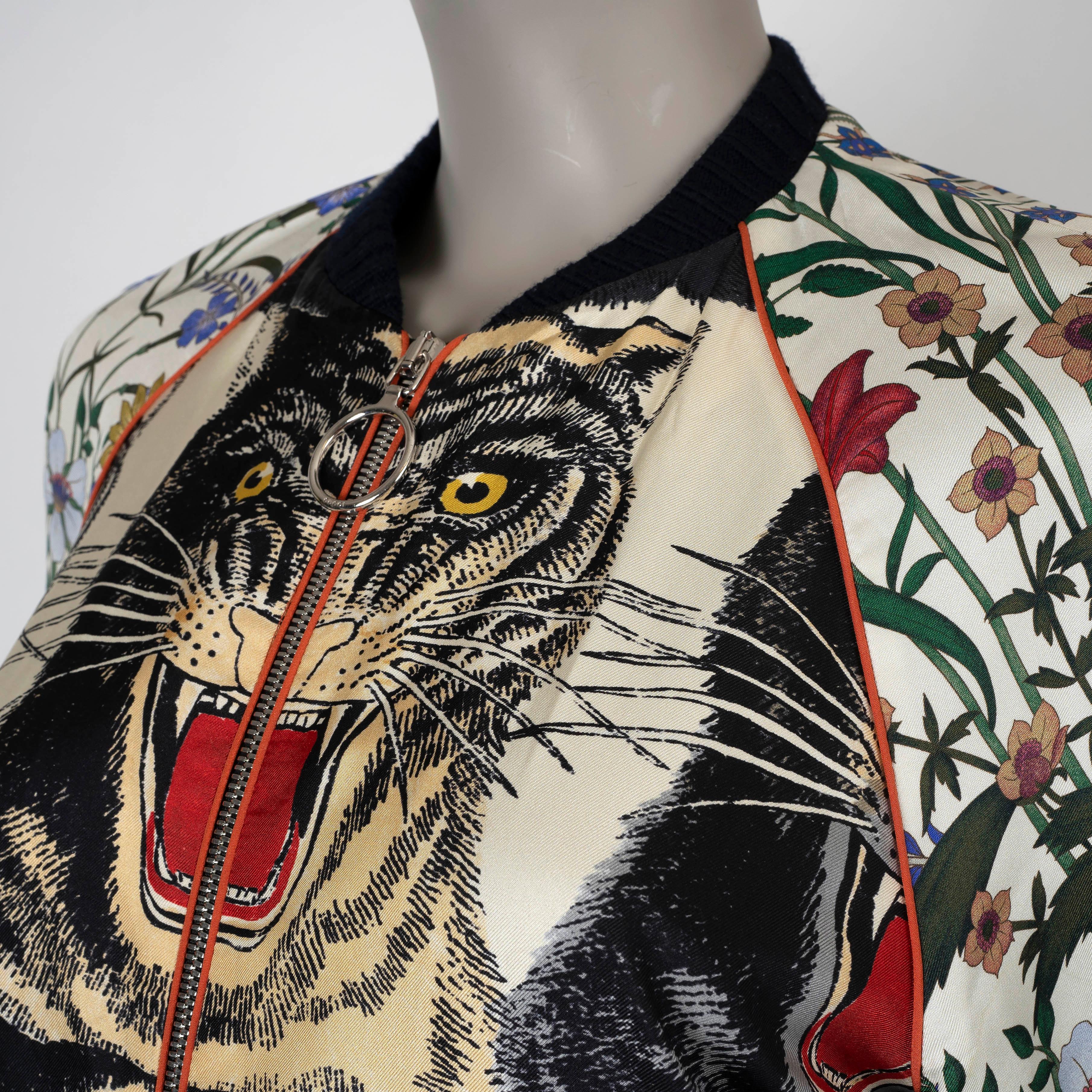 Donna Gucci in seta multicolore 2017 HOLLYWOOD FLORA CAT BOMBER Giacca 40 S in vendita
