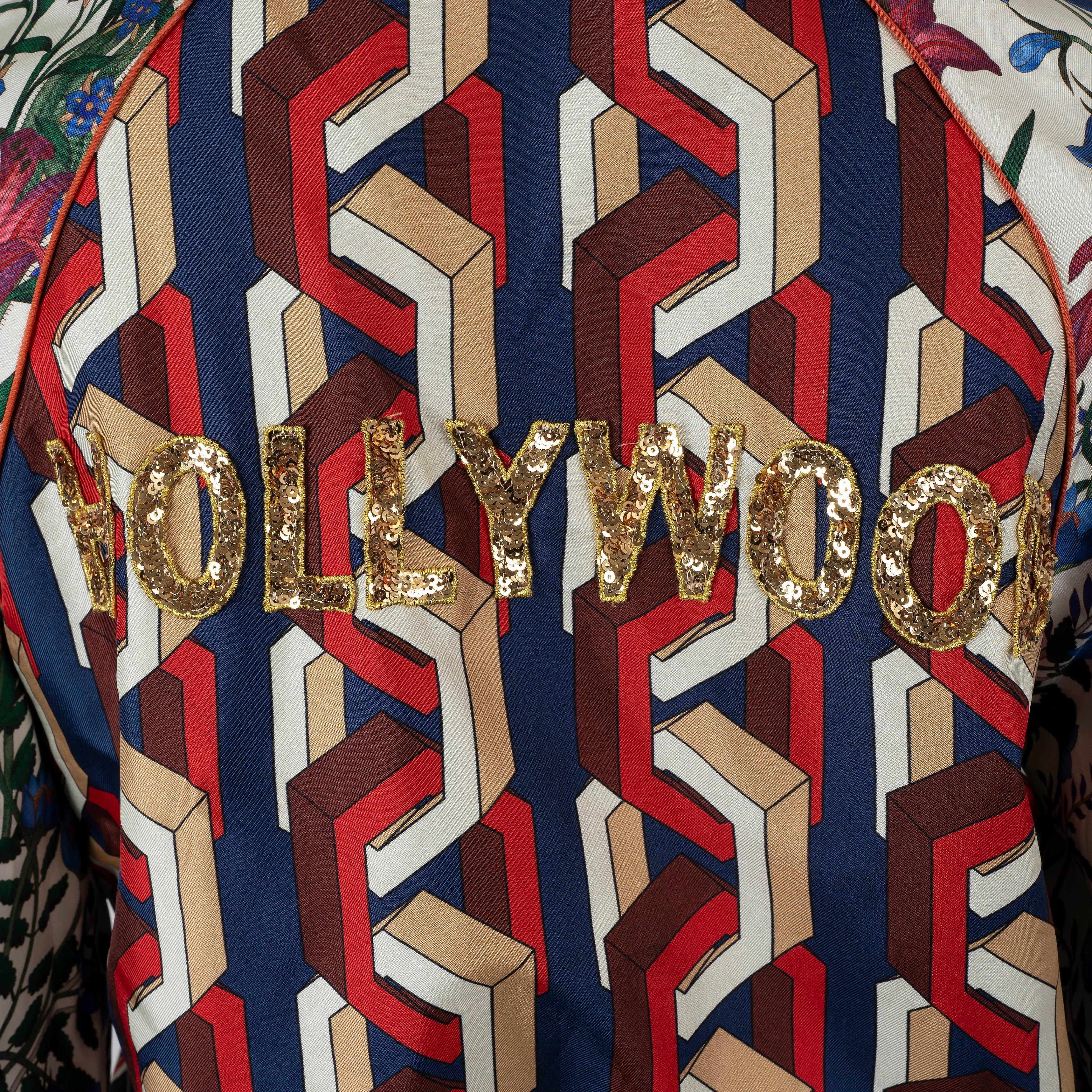 Gucci in seta multicolore 2017 HOLLYWOOD FLORA CAT BOMBER Giacca 40 S in vendita 1