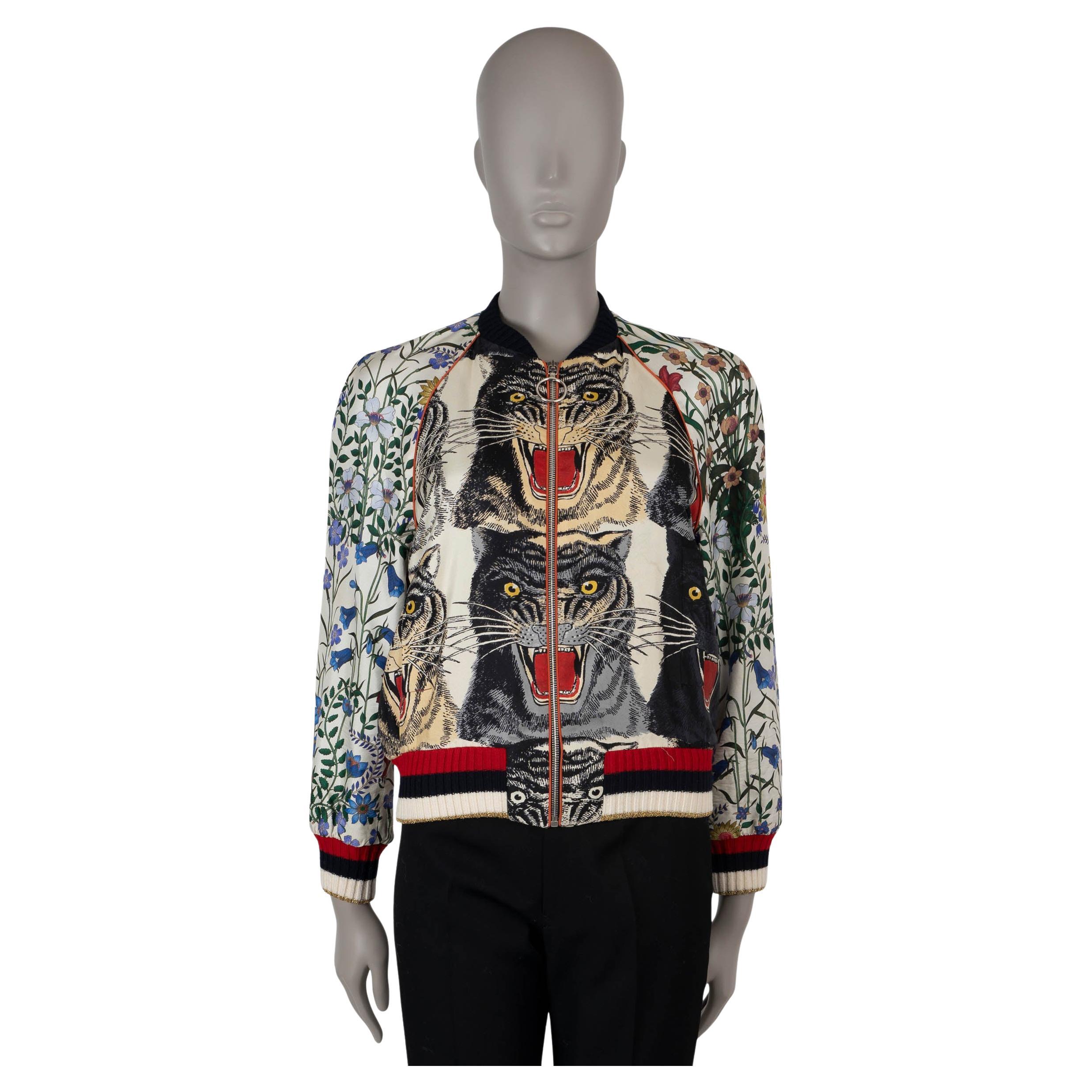 GUCCI multicolor silk 2017 HOLLYWOOD FLORA CAT BOMBER Jacket 40 S For Sale at 1stDibs