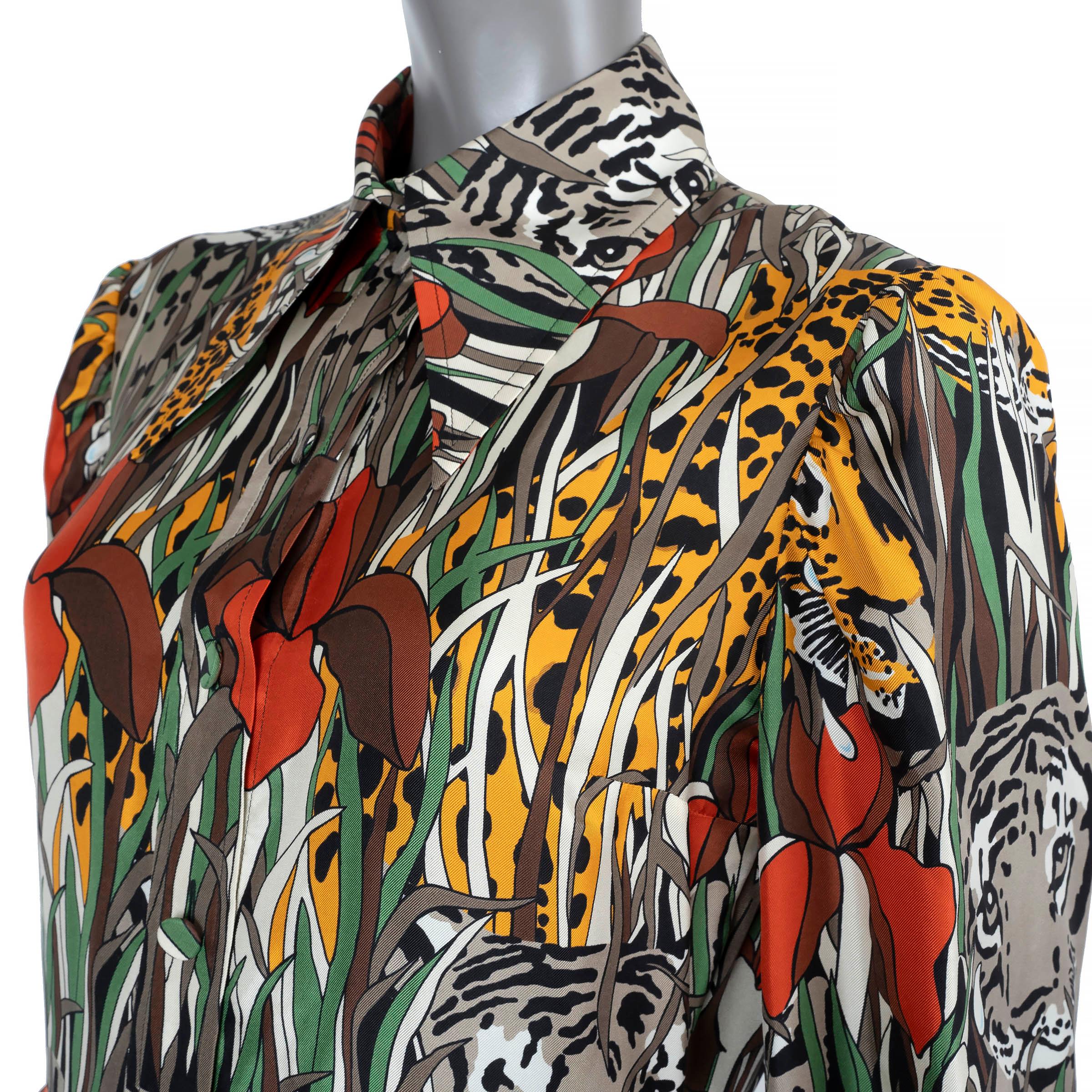 GUCCI multicolor silk 2019 FELINE GARDEN MAXI Dress 42 M In Excellent Condition For Sale In Zürich, CH