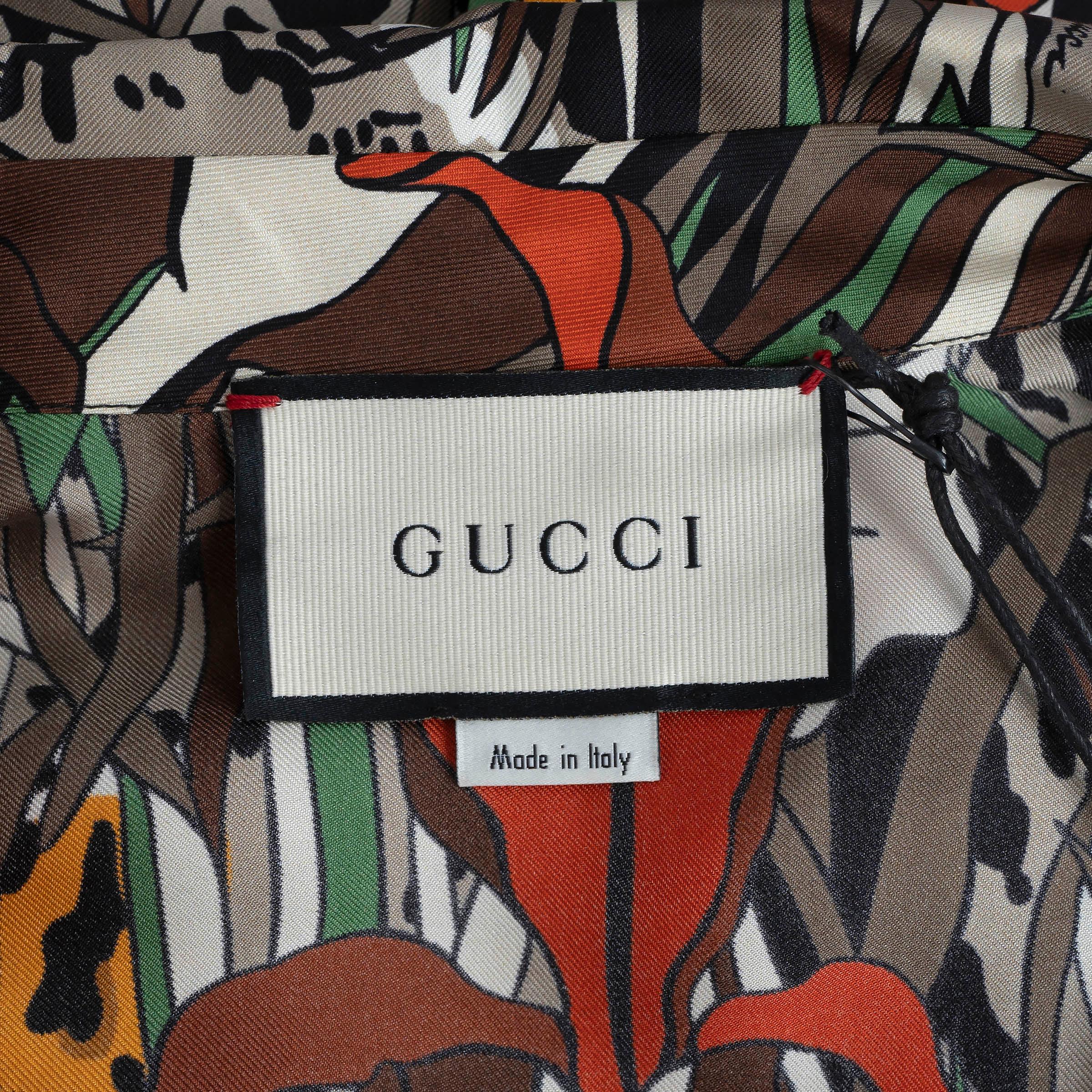 Women's GUCCI multicolor silk 2019 FELINE GARDEN MAXI Dress 42 M For Sale