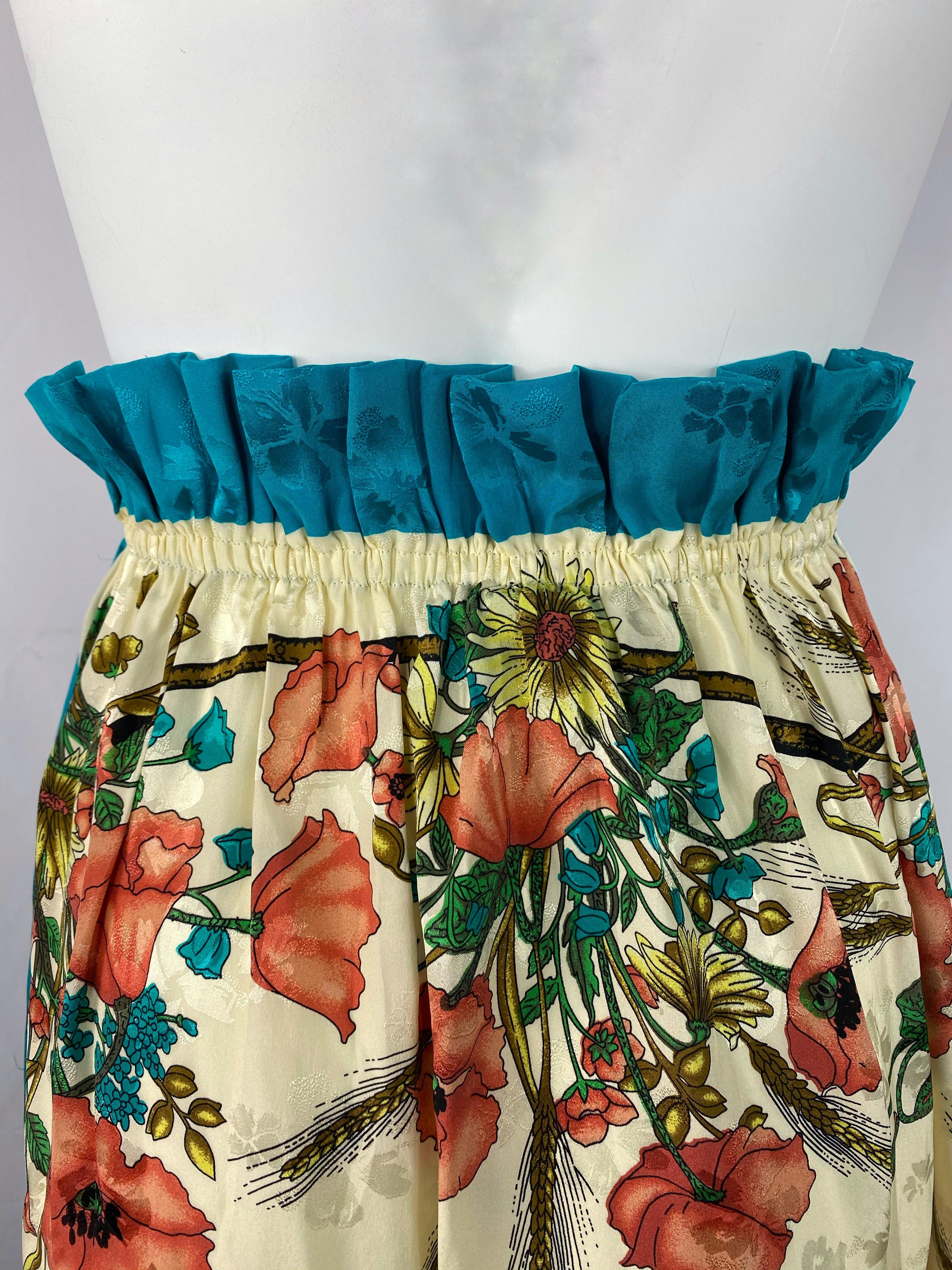 Blue Gucci Multicolor Silk Floral Maxi Skirt Size 40 For Sale