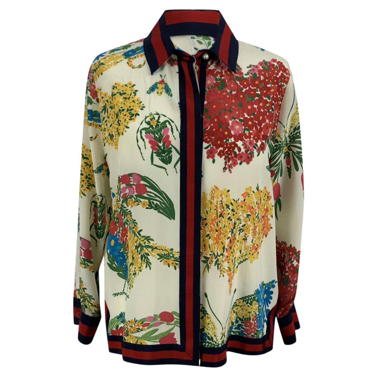 Gucci Multicolor Silk Printed Floral Button Down Shirt Top Size 40 IT