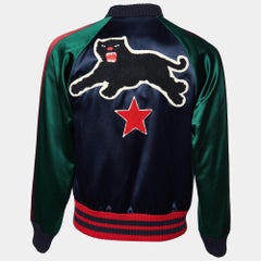 Gucci Multicolor Silk Satin Panther Applique Detail Bomber Jacket S
