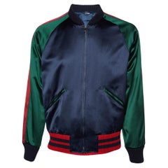 Gucci Multicolor Silk Satin Panther Applique Detail Bomber Jacket S