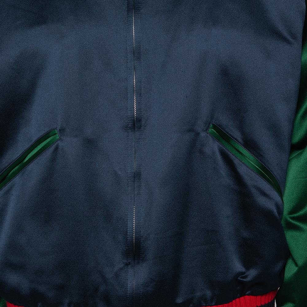 Gucci Multicolor Silk Satin Panther Applique Detail Bomber Jacket XXL In Good Condition In Dubai, Al Qouz 2