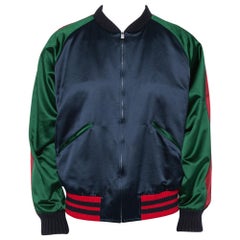 Gucci Multicolor Silk Satin Panther Applique Detail Bomber Jacket XXL