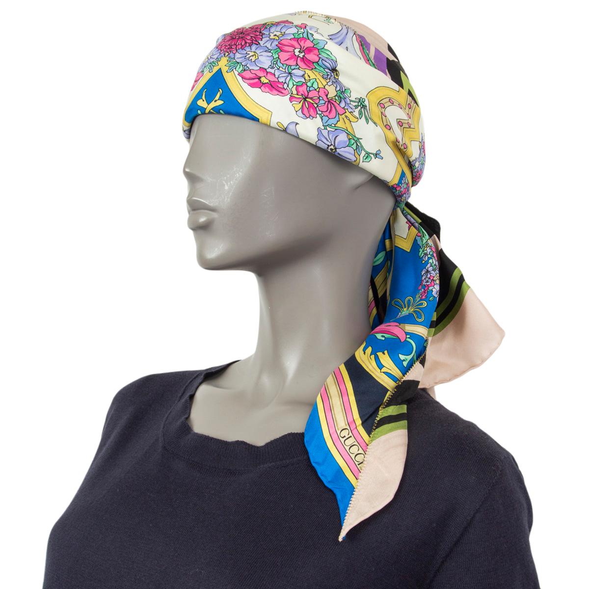 GUCCI fascia per capelli in seta multicolore TWILL BELTS & SPRING BOUQUET Cappello in vendita 3
