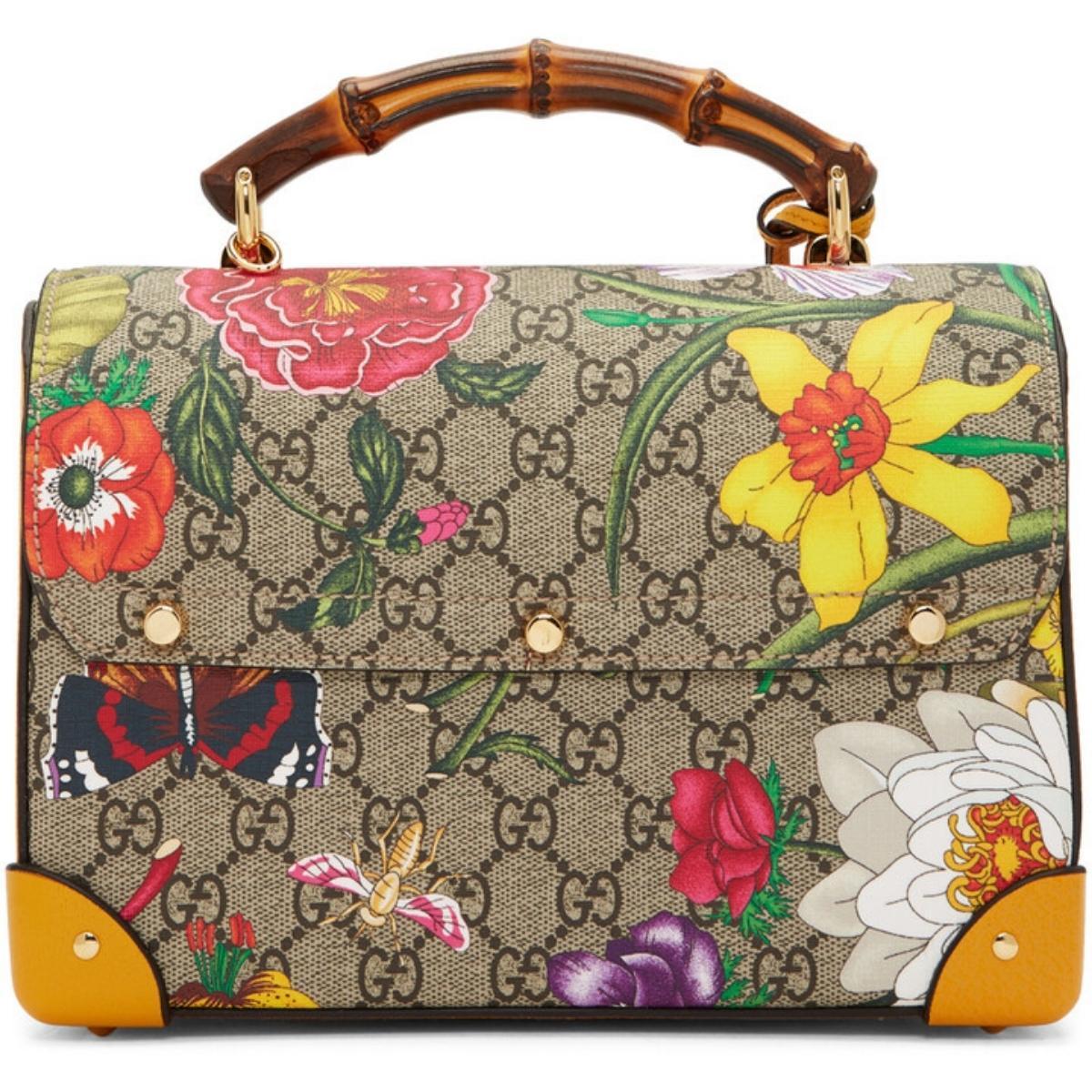 Gucci Multicolor Small GG Flora Bamboo Padlock Tasche Damen im Angebot