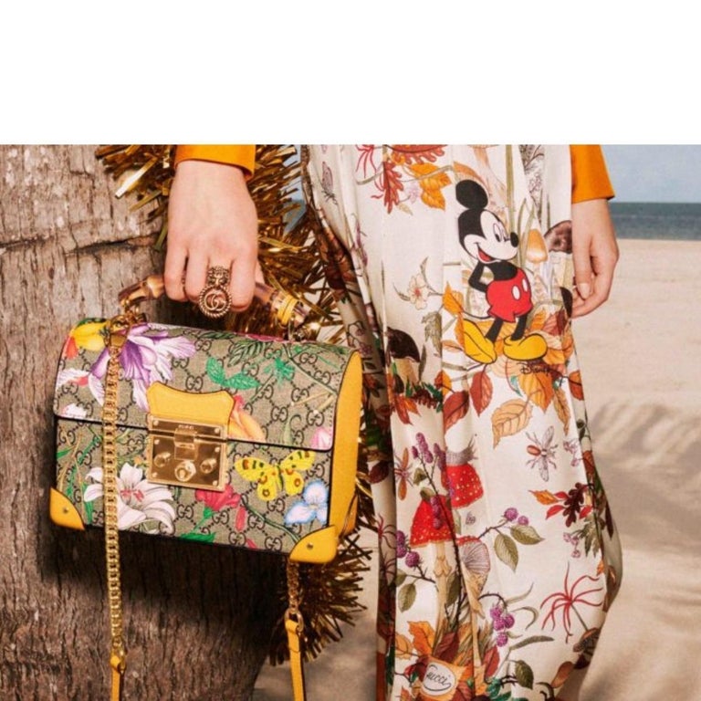 Gucci Multicolor Small GG Flora Bamboo Padlock Bag For Sale at 1stDibs