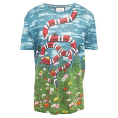 Gucci Multicolor Snake Garden Printed Linen Knit T-Shirt M