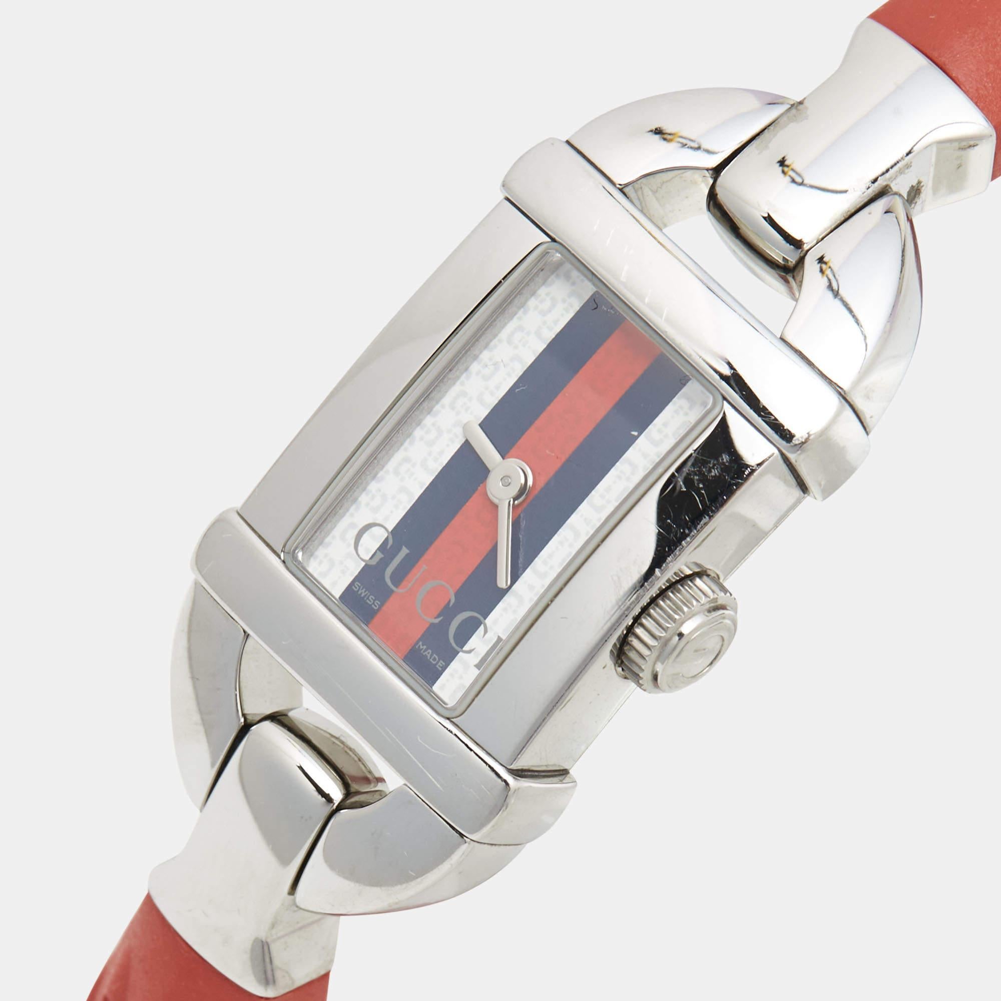Gucci Multicolor Stainless Steel Rubberized Bamboo 6800L Women's Wristwatch 16mm In Good Condition In Dubai, Al Qouz 2