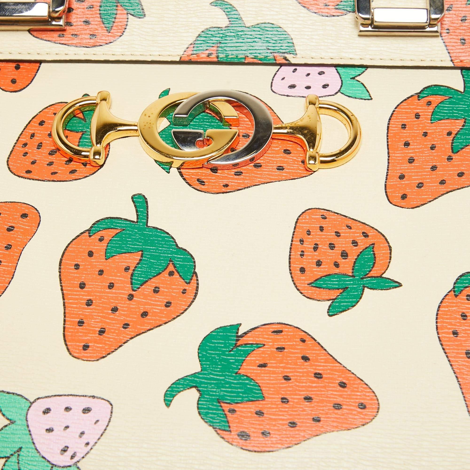 Women's Gucci Multicolor Strawberry Print Leather Medium Zumi Tote