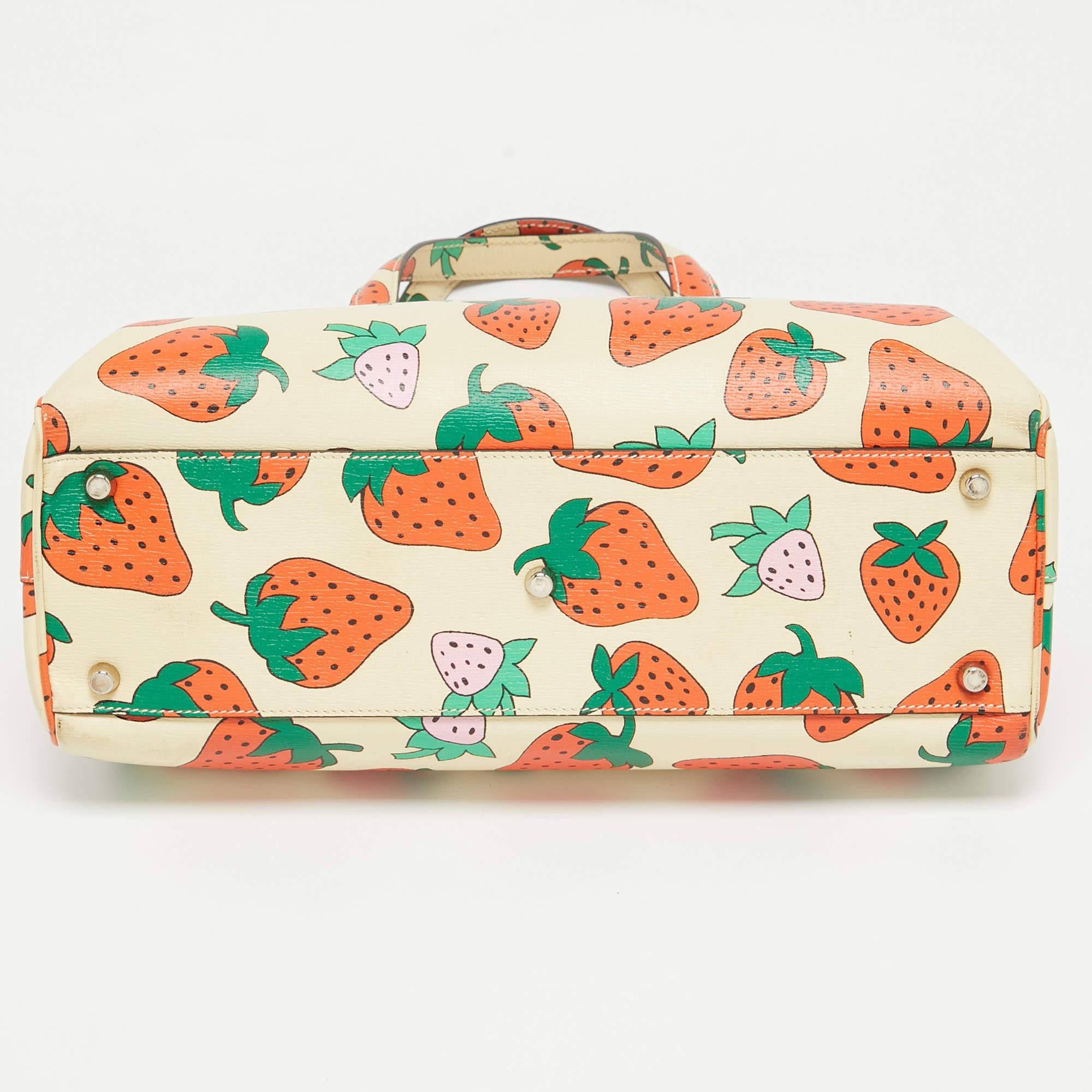 Gucci Multicolor Strawberry Print Leather Medium Zumi Tote 1