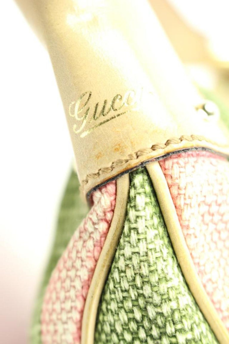 Gucci Multicolor Stripe Bamboo Hobo Ggtl180 Pink Canvas Shoulder Bag at