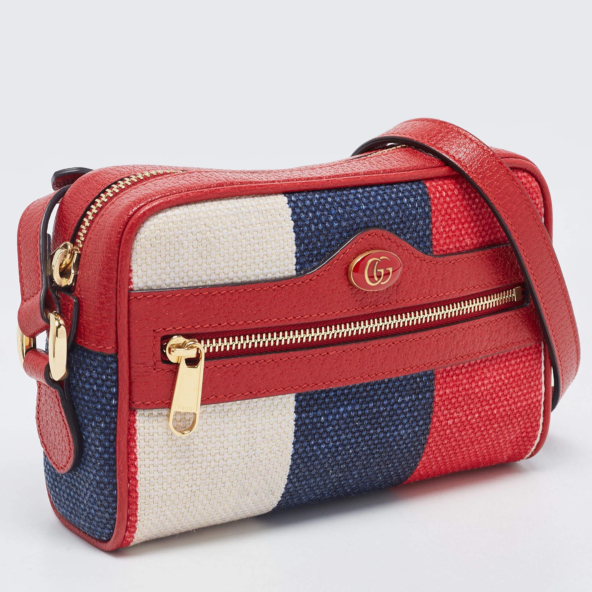 Gucci Multicolor Stripe Canvas and Leather Mini Sylvie Ophidia Crossbody Bag In Good Condition In Dubai, Al Qouz 2