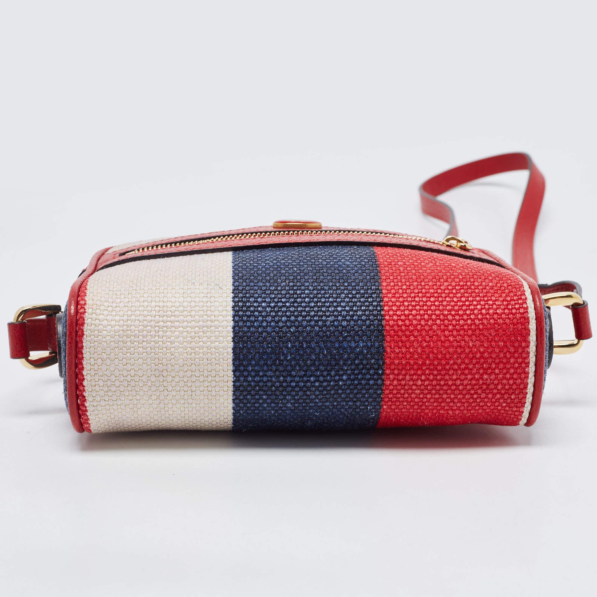Women's Gucci Multicolor Stripe Canvas and Leather Mini Sylvie Ophidia Crossbody Bag