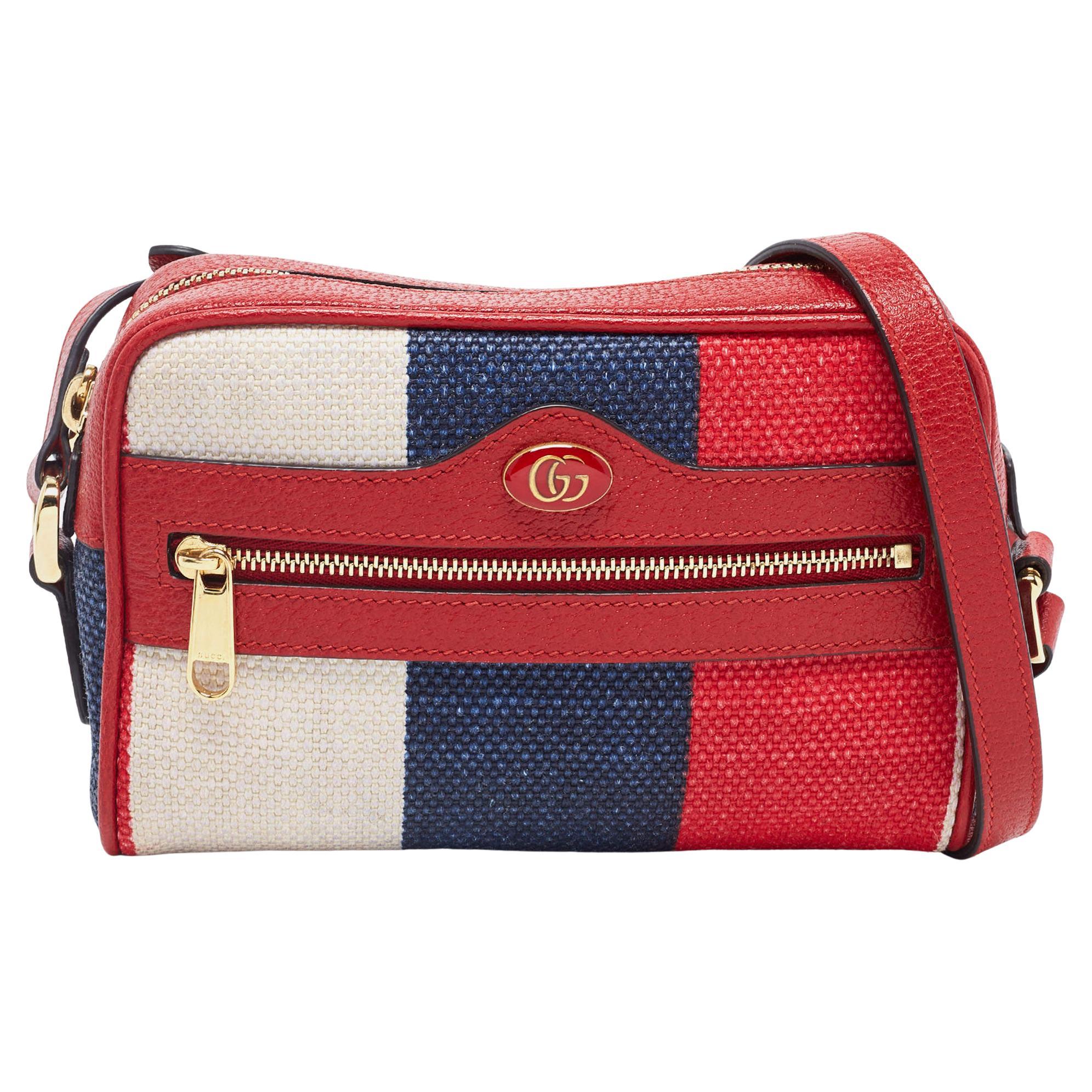 Gucci Multicolor Stripe Canvas and Leather Mini Sylvie Ophidia Crossbody Bag