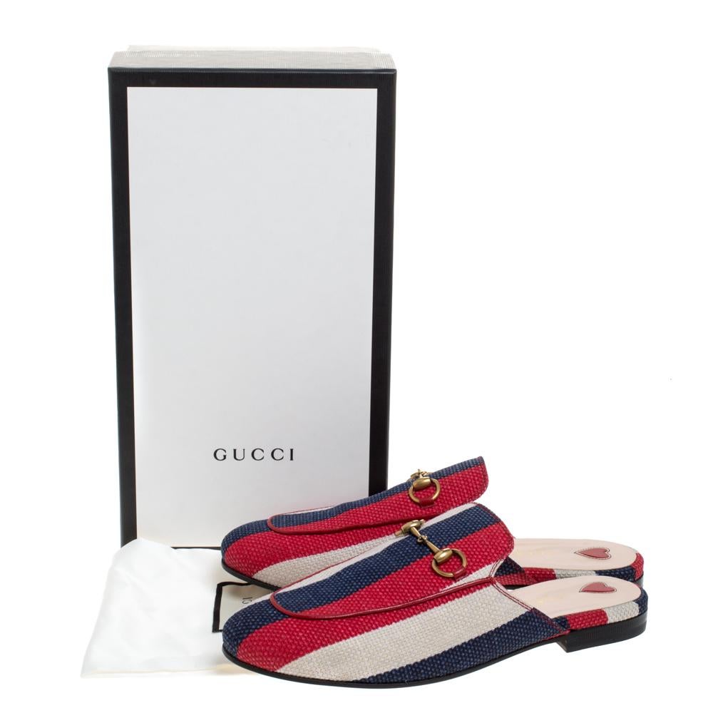 Gucci Multicolor Stripe Canvas Princetown Horsebit Mules Size 38 3