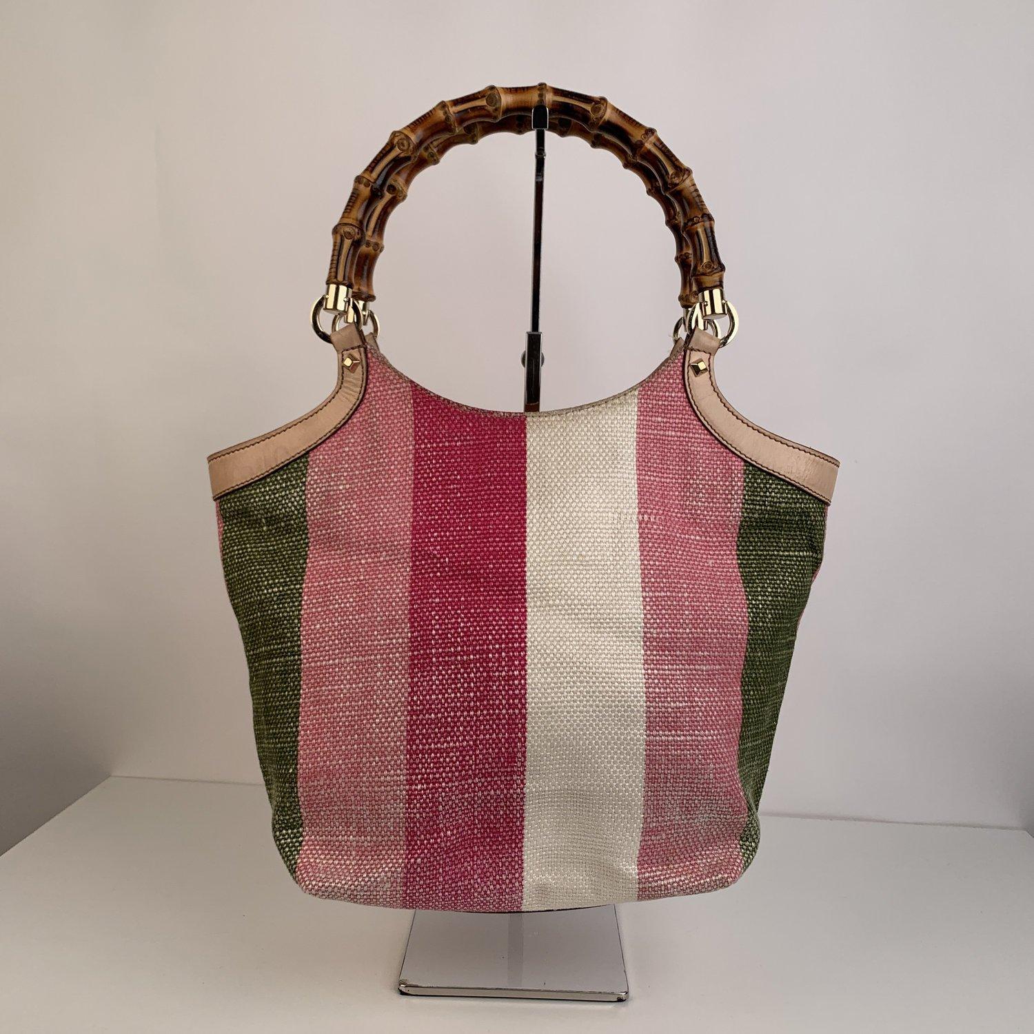 Brown Gucci Multicolor Striped Baiadera Bamboo Handle Tote Bag