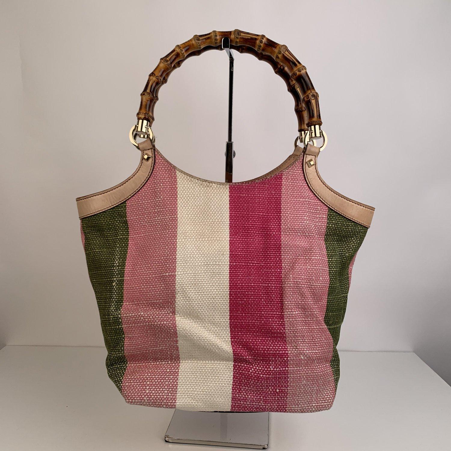 Gucci Multicolor Striped Baiadera Bamboo Handle Tote Bag In Good Condition In Rome, Rome