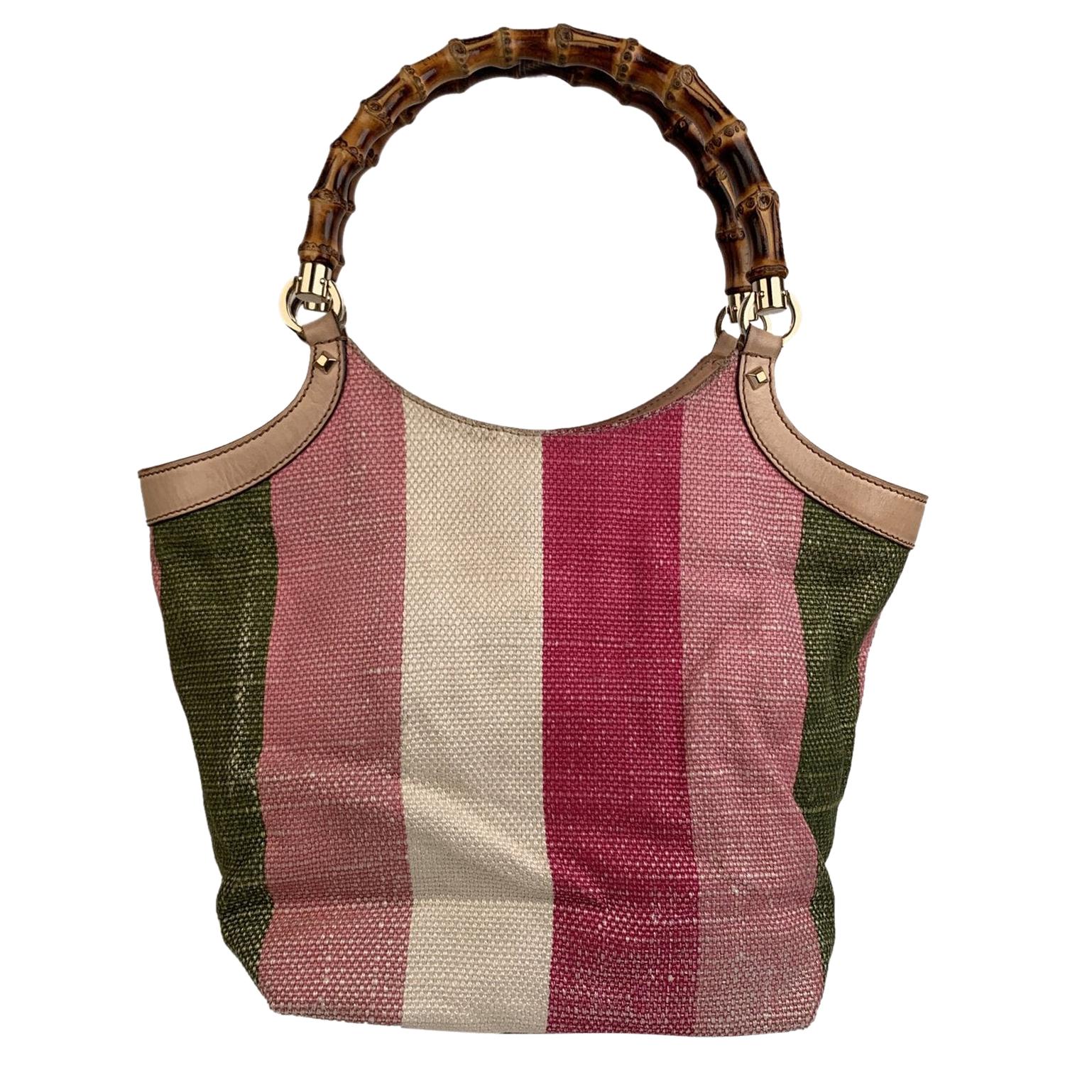 Gucci Multicolor Striped Baiadera Bamboo Handle Tote Bag