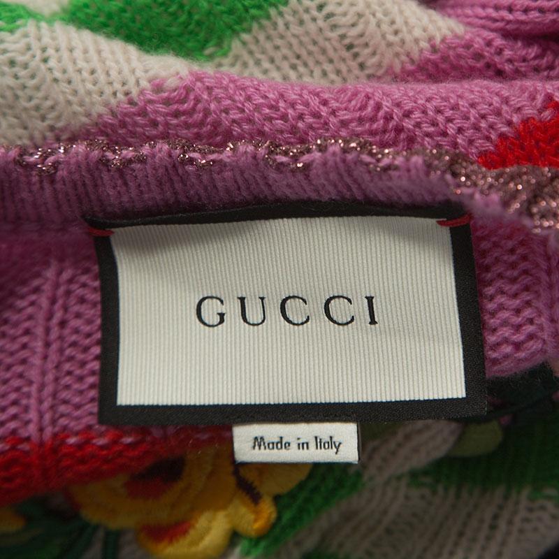 Gray Gucci Multicolor Striped Cashmere Blend Applique Detail Sweater M