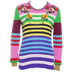Gucci Multicolor Striped Cashmere Blend Applique Detail Sweater M