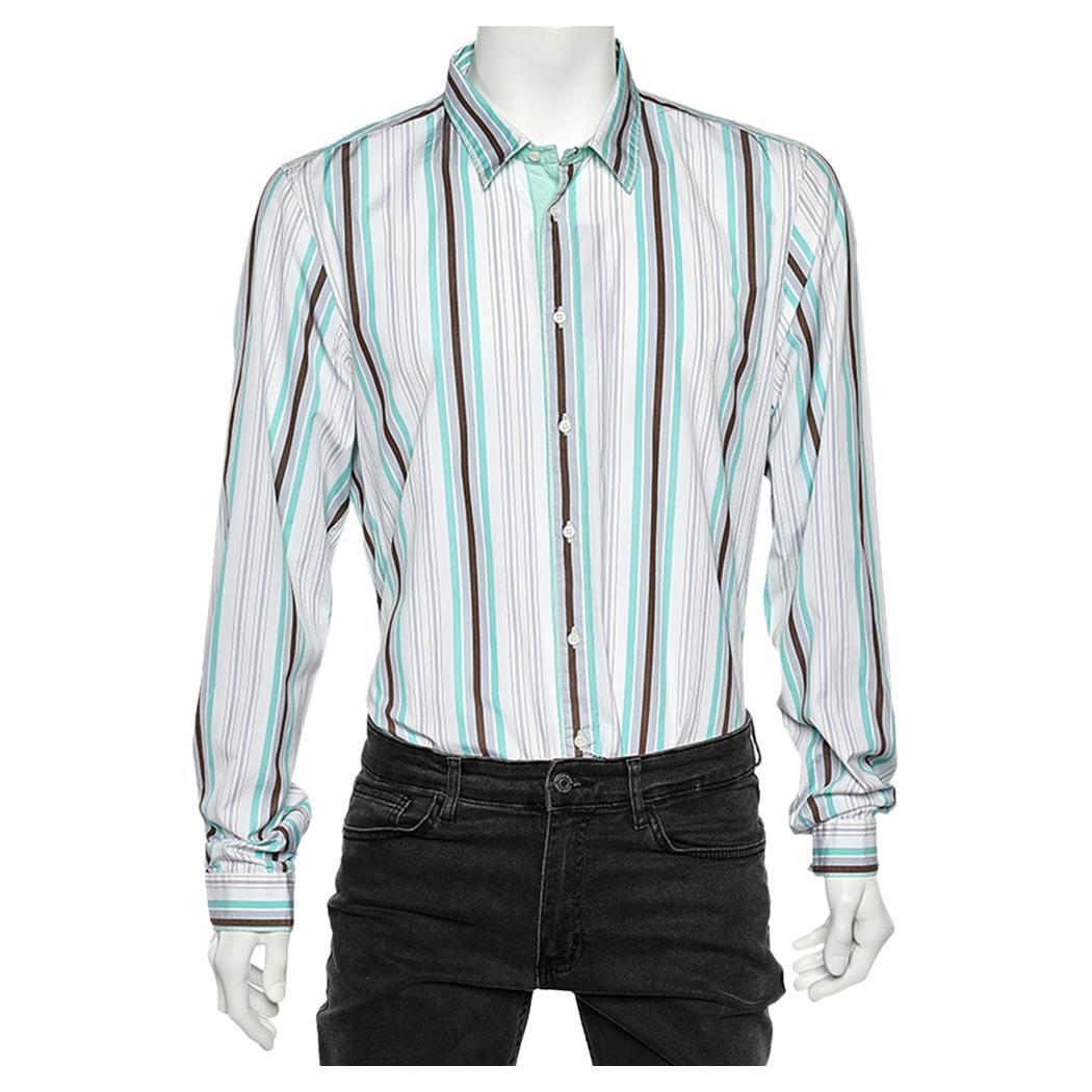 Gucci Multicolor Striped Cotton Button Front Skinny Shirt 3XL For Sale