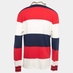 Gucci Multicolor Striped Cotton Knit Contrast Collar Detail Long Sleeve t-Shirt