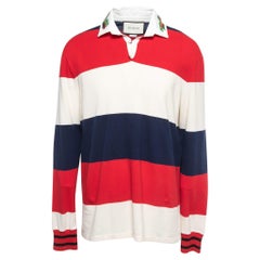 Gucci Multicolor Striped Cotton Knit Contrast Collar Detail Long Sleeve t-Shirt 