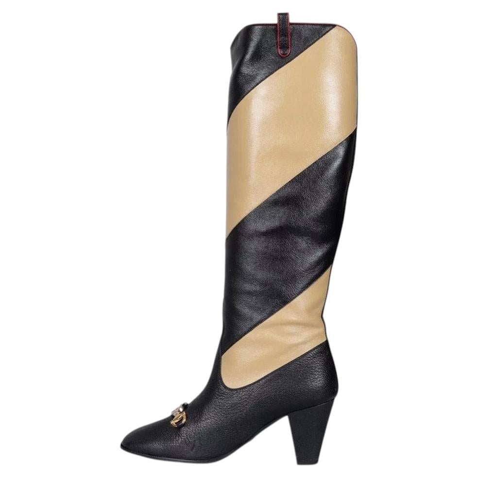 Pre-owned Gucci Multicolor Striped Knee-high Wedge Boots Eu 38, Good Condition In Black