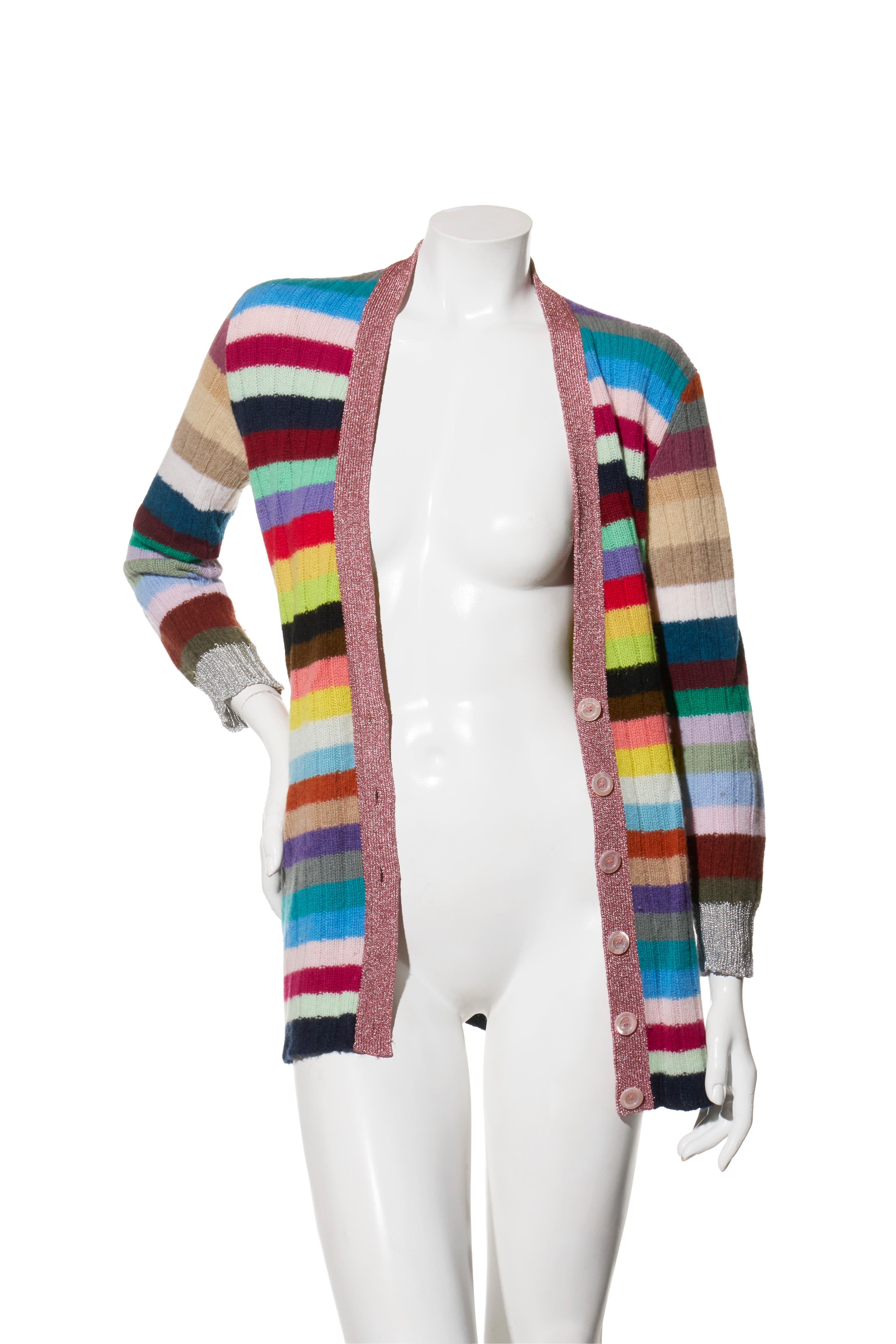 Gray Gucci Multicolor Striped Metallic-Trim Cardigan, Fall/Winter 2017, Size XS For Sale