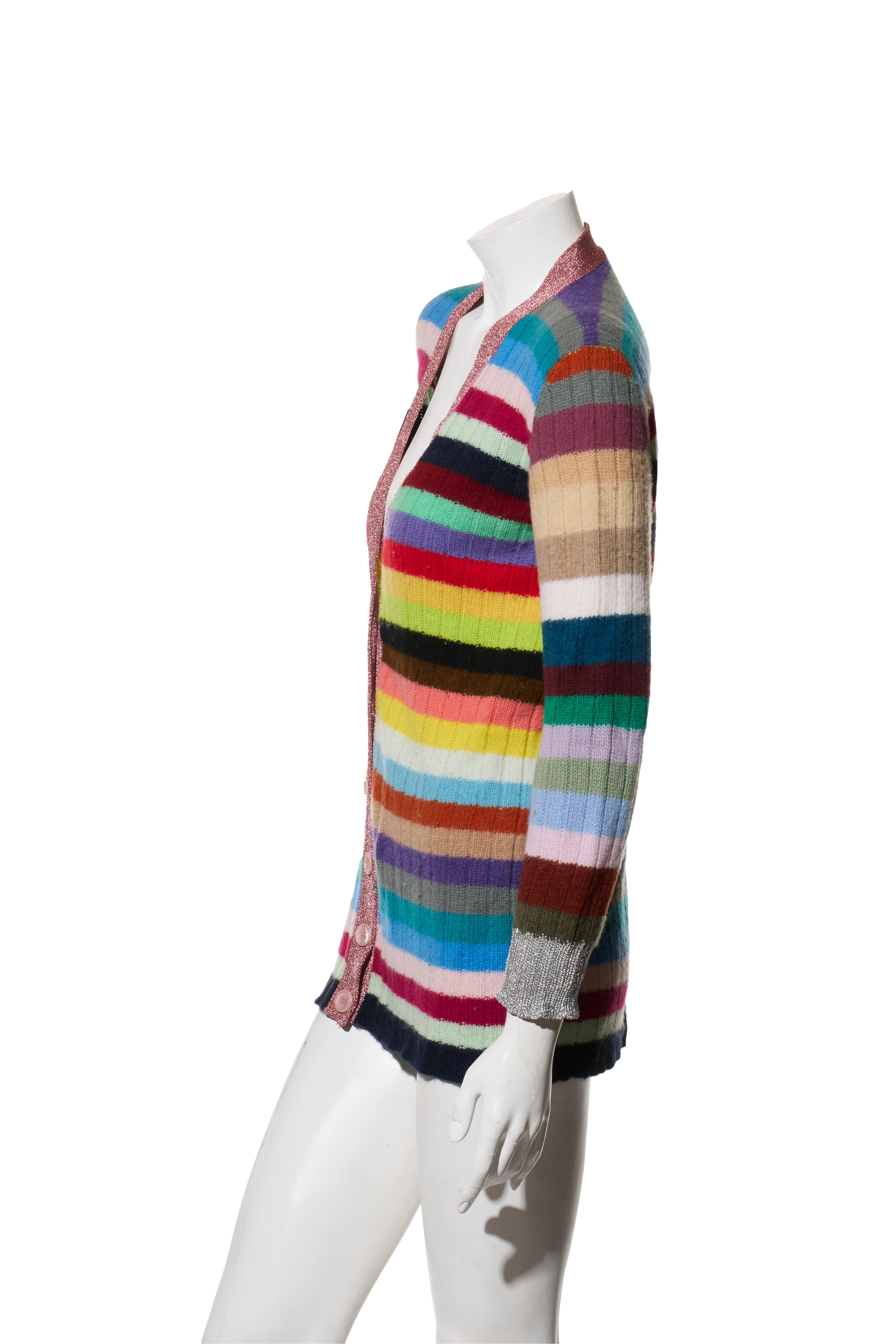 Gucci Multicolor Striped Metallic-Trim Cardigan, Fall/Winter 2017, Size XS In Good Condition For Sale In Woodland Hills, CA
