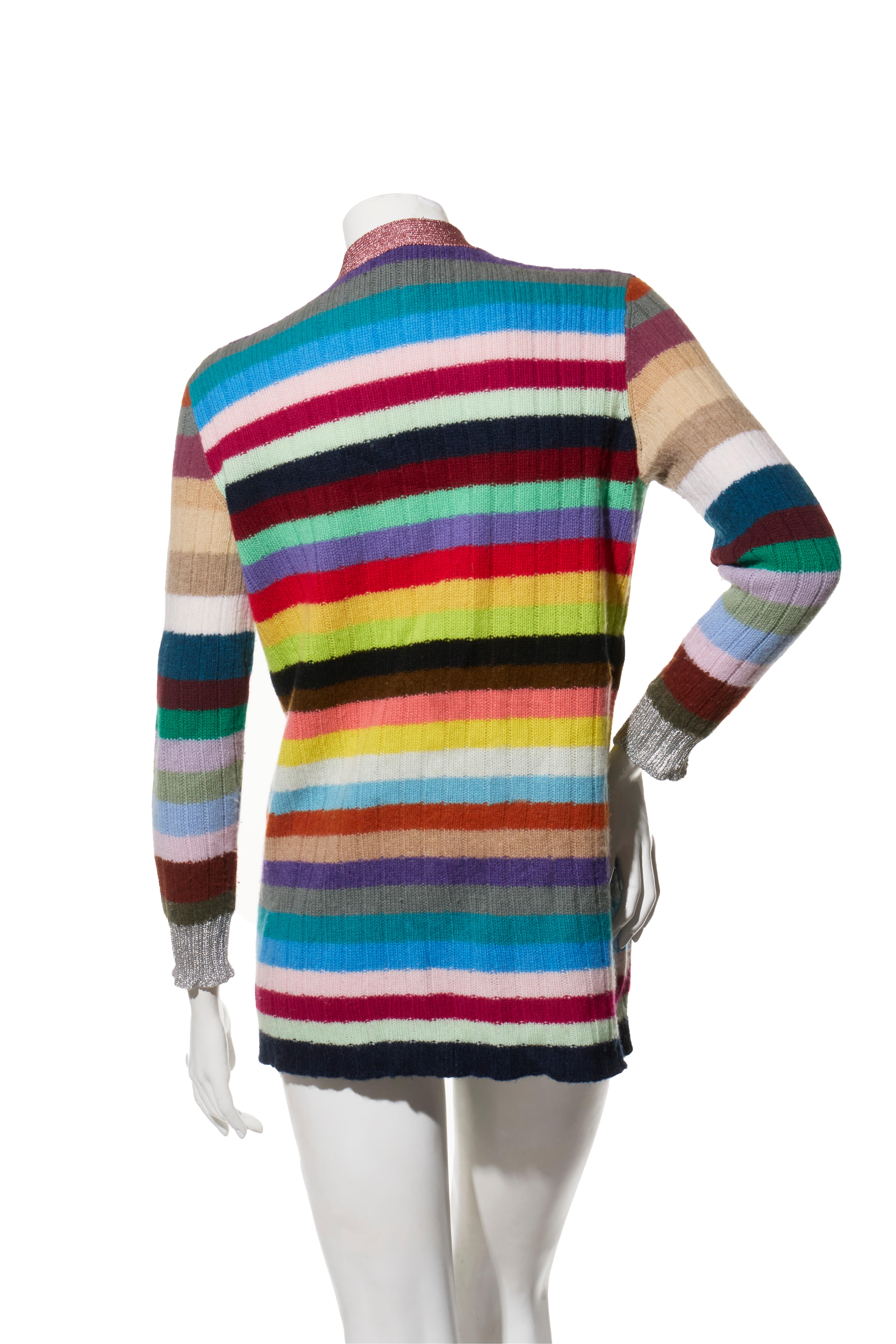 Women's Gucci Multicolor Striped Metallic-Trim Cardigan, Fall/Winter 2017, Size XS For Sale