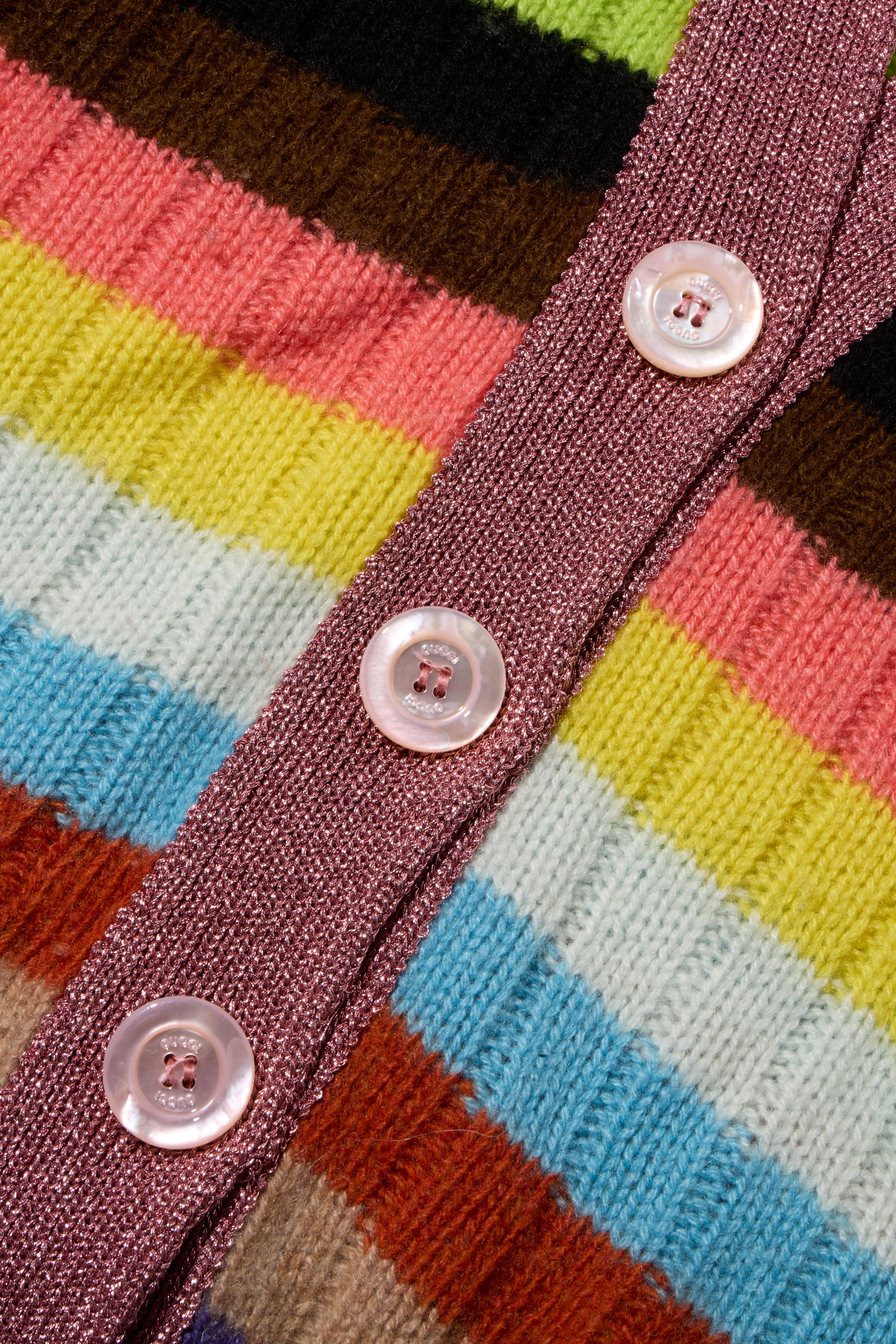 Gucci Multicolor Striped Metallic-Trim Cardigan, Fall/Winter 2017, Size XS For Sale 2