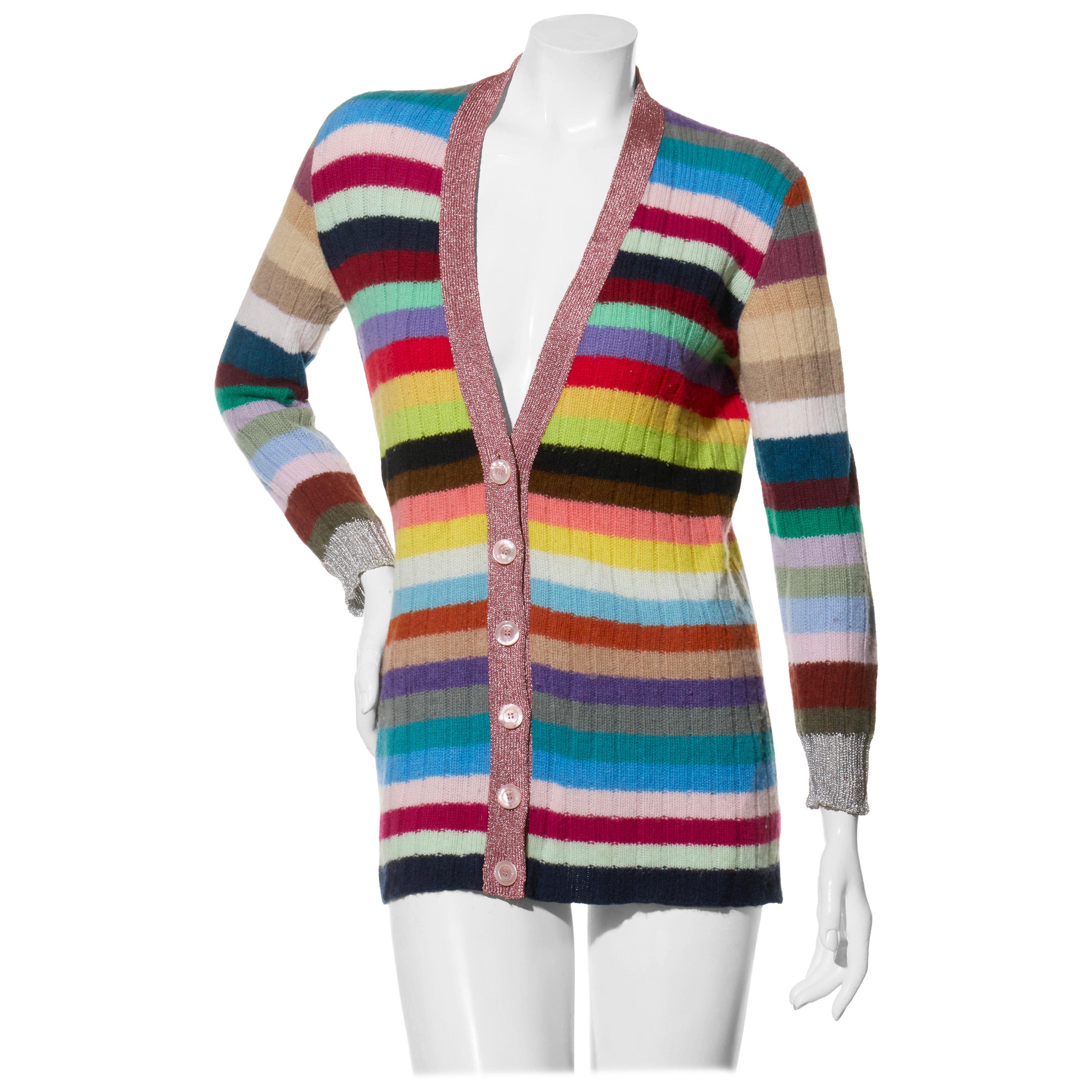Gucci Multicolor Striped Metallic-Trim Cardigan, Fall/Winter 2017, Size XS For Sale
